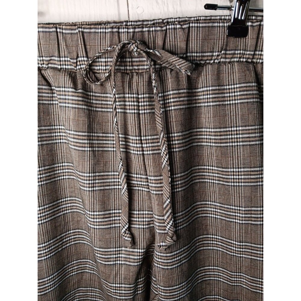 Sky and Sparrow Women S Black Taupe Plaid Elastic Waist Tapered Leg Jogger Pants - Picture 4 of 9